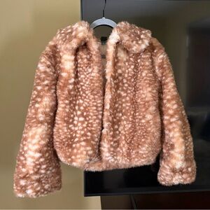 Faux Fur Womens Bambi-Print Jacket - Size XS